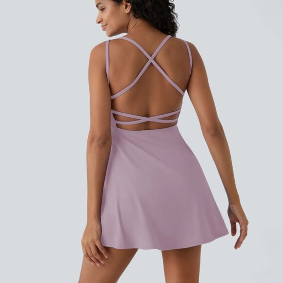 Crisscross Backless Flare Mini Slip Dance Active Dress - Picture 4 of 8